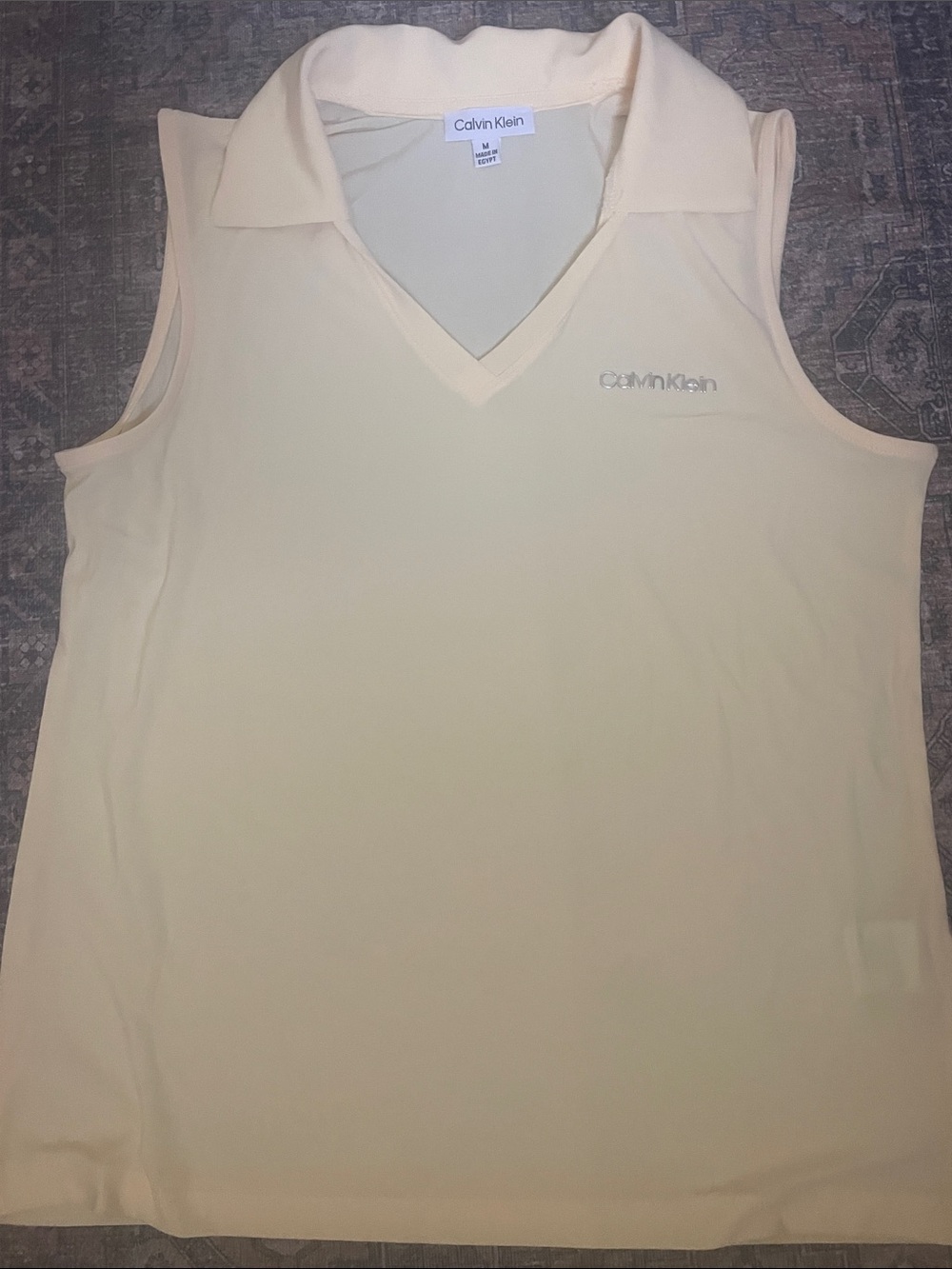 Calvin Klein Light Yellow Sleeveless Collared Polo Top